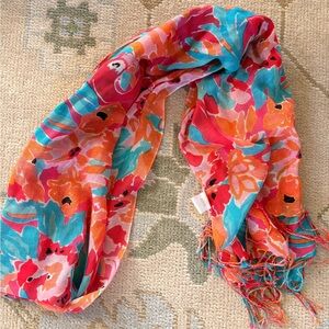 Lilly Pulitzer Vibrant Floral Scarf in Red, Orange, and Blue